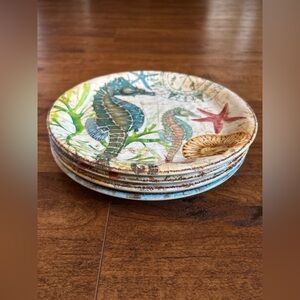 Set of 4 Pier 1 Imports Sealife Melamine Plates: Seaborse, Turtle, Crab
